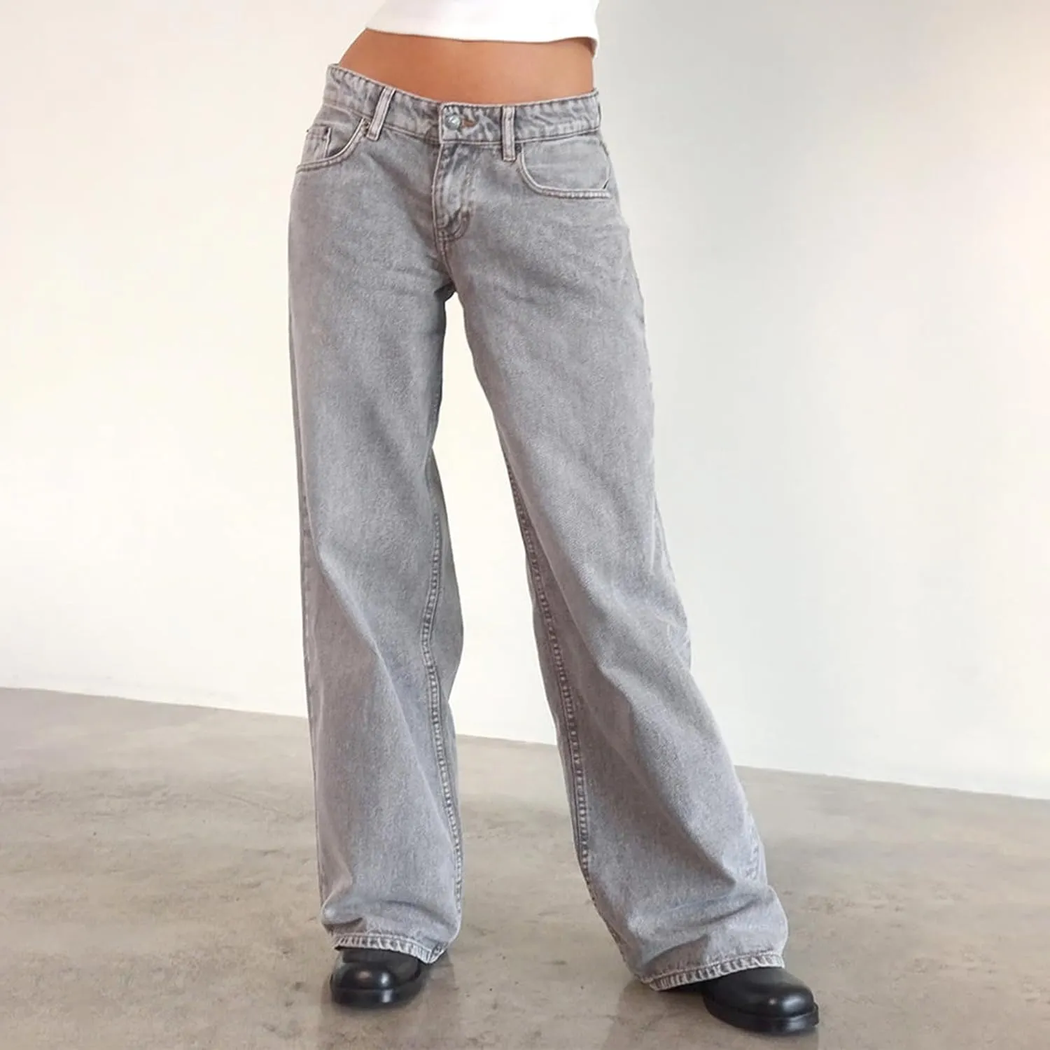 Women Y2k Low Rise Baggy Jeans Loose Fit Boyfriend Straight Wide Leg Jeans Trendy Stretch Long Denim Pants