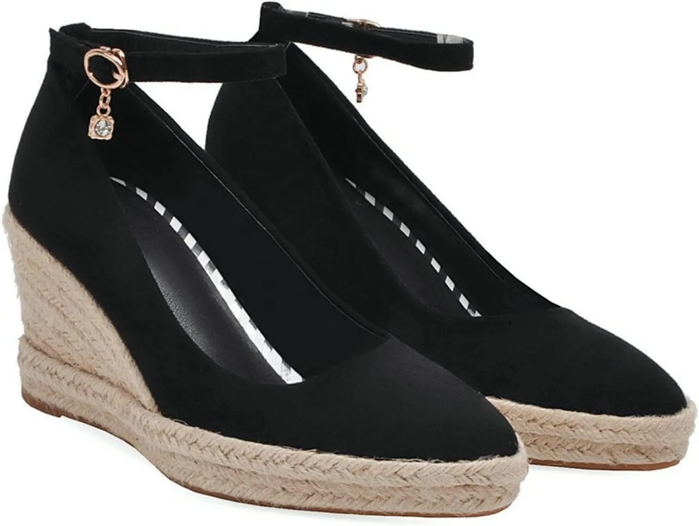 Womens Ankle Strap Espadrilles Wedge Shoes Pointed Toe Faux Suede Comfort Casual Platform Dress Pumps