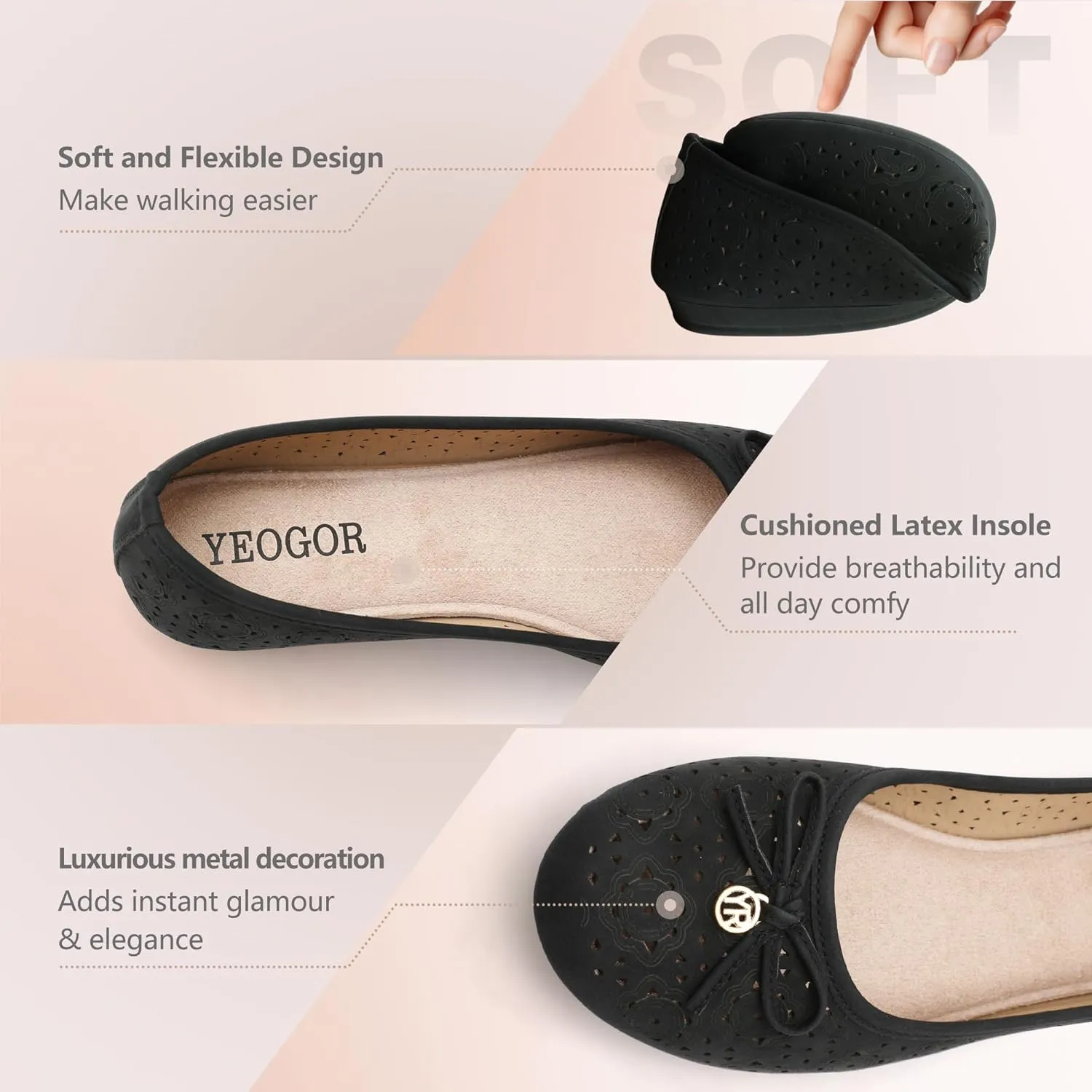 Women's Ballet Shoes Comfortable Slip on Round Toe Flat Casual Shoes for Walking, Driving, Dressy