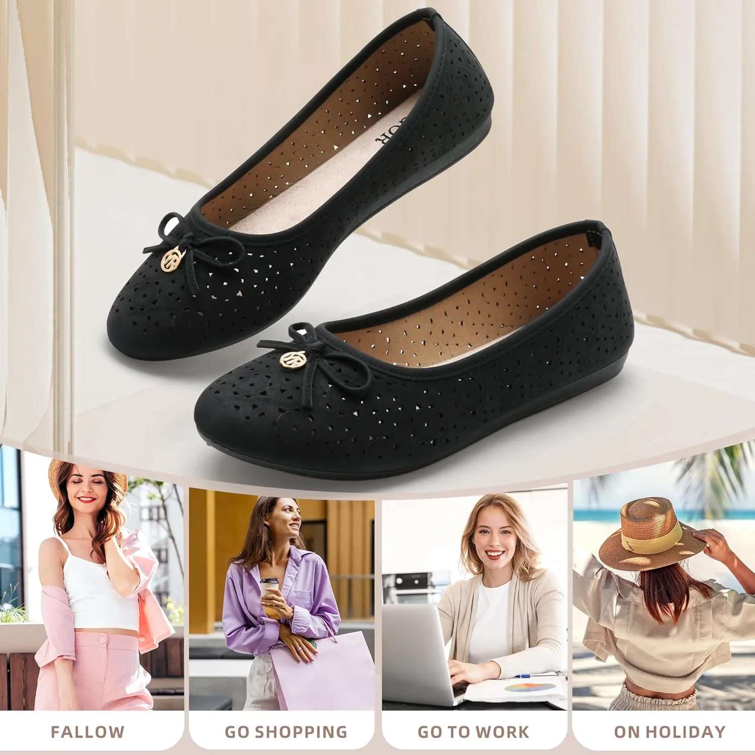 Women's Ballet Shoes Comfortable Slip on Round Toe Flat Casual Shoes for Walking, Driving, Dressy