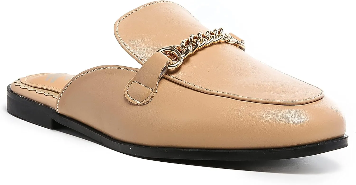 Women's Black Mules: Round Toe, Backless, Slides, Comfortable, Metal Buckle