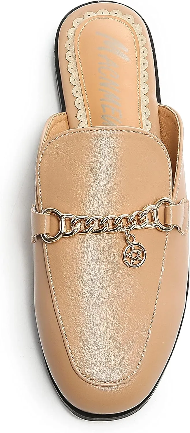 Women's Black Mules: Round Toe, Backless, Slides, Comfortable, Metal Buckle