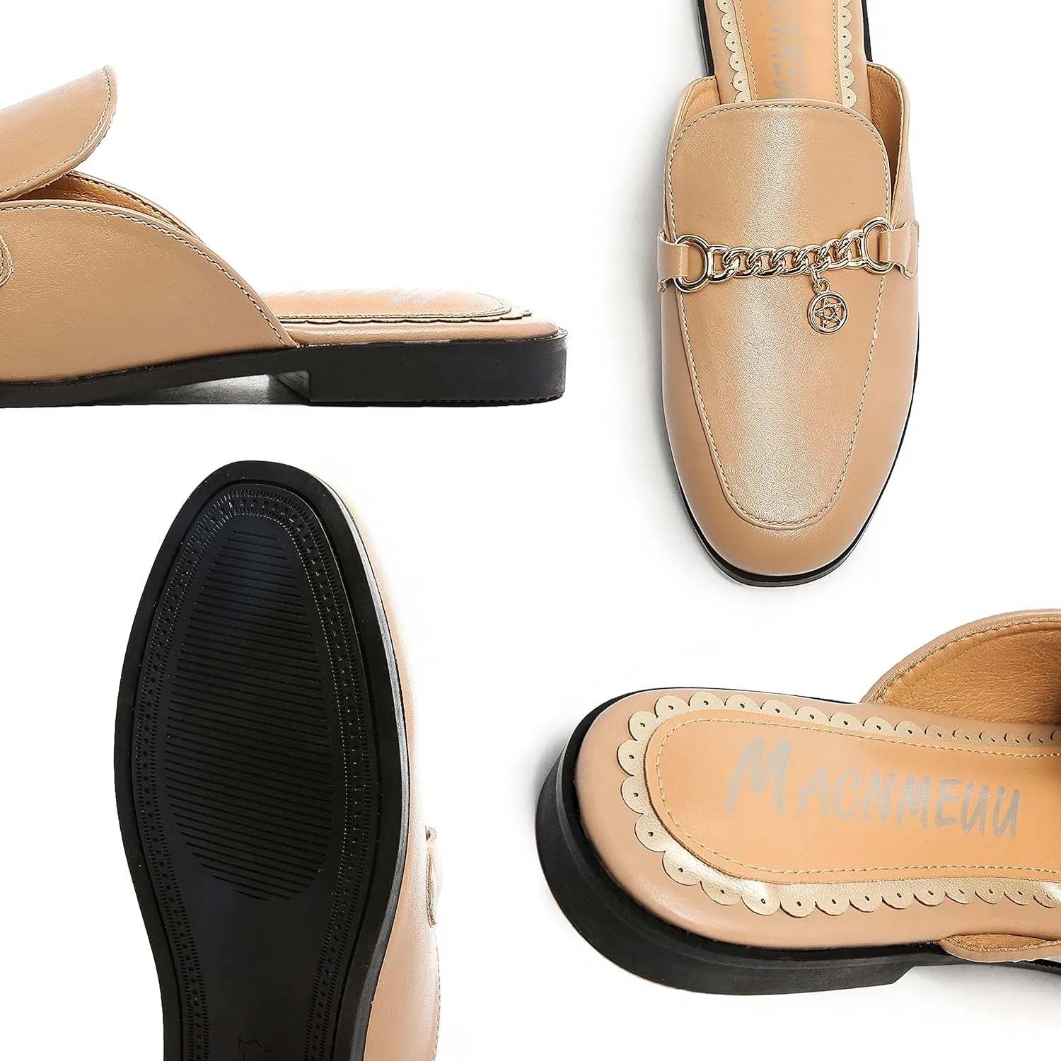 Women's Black Mules: Round Toe, Backless, Slides, Comfortable, Metal Buckle