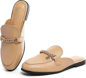 Women's Black Mules: Round Toe, Backless, Slides, Comfortable, Metal Buckle