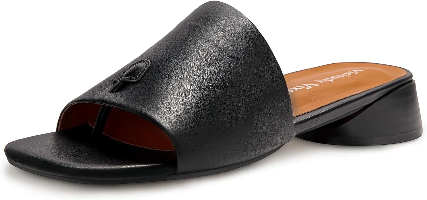 Women's Block Kitten Heels Slide Mule Sandals Square Open Toe Shoes