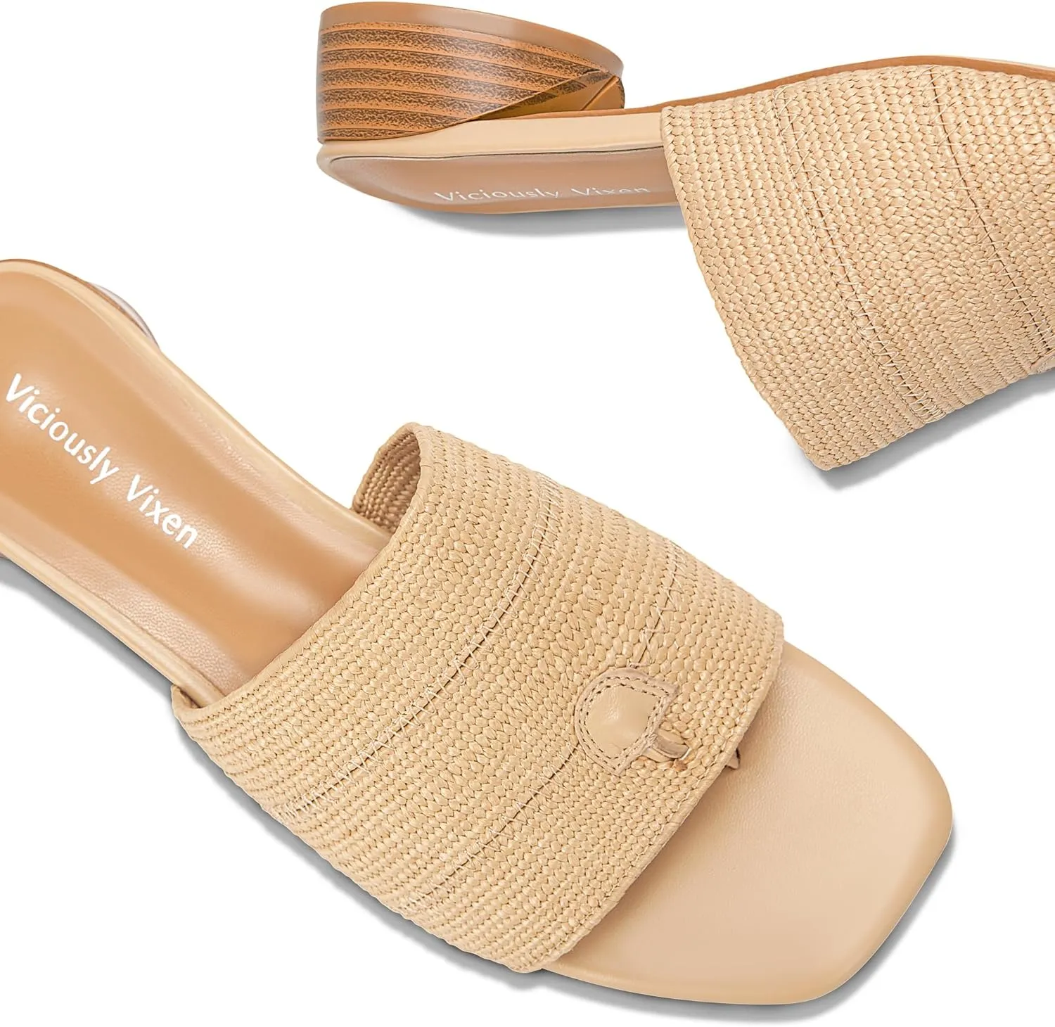 Women's Block Kitten Heels Slide Mule Sandals Square Open Toe Shoes