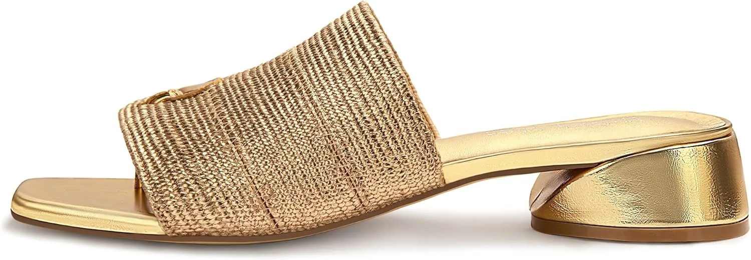 Women's Block Kitten Heels Slide Mule Sandals Square Open Toe Shoes