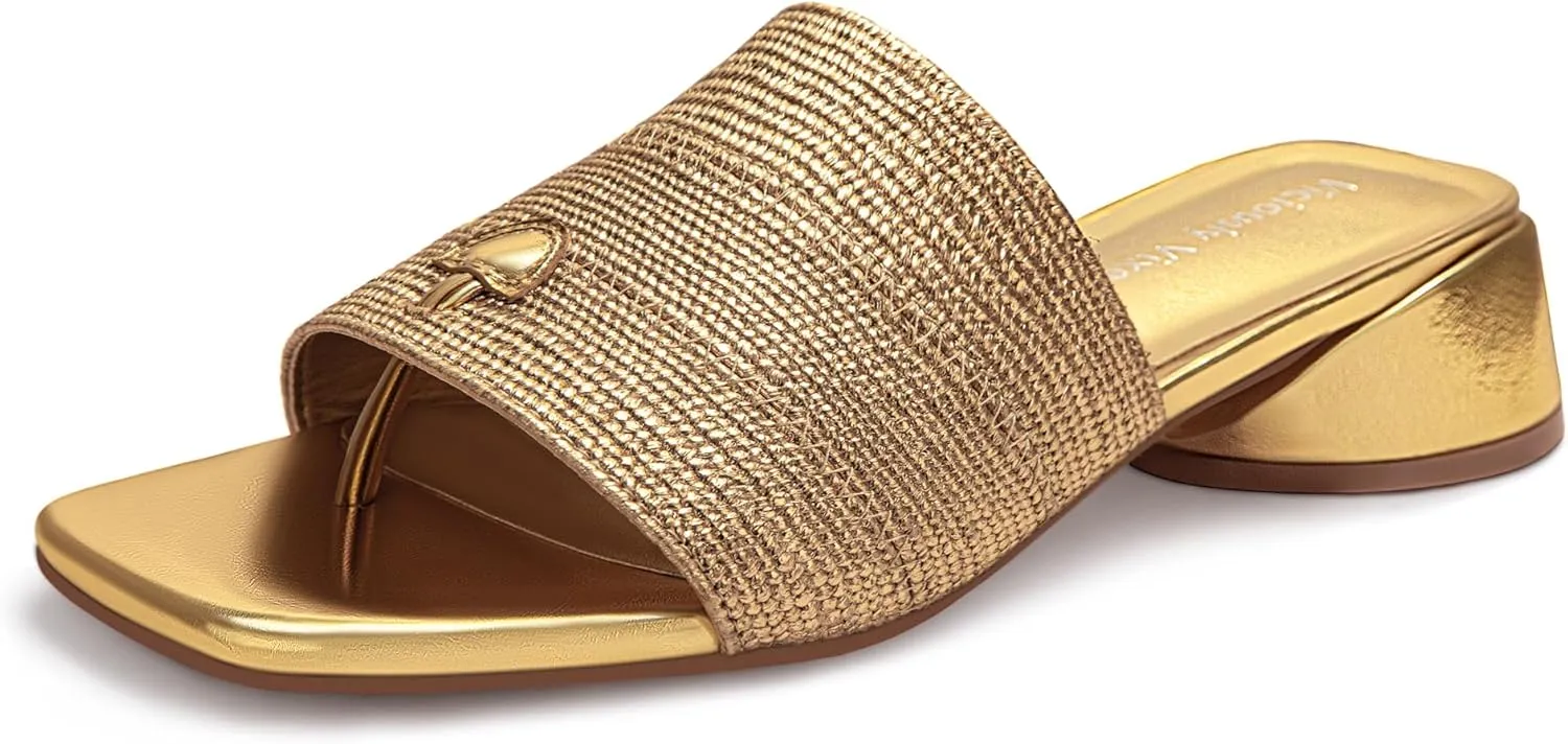 Women's Block Kitten Heels Slide Mule Sandals Square Open Toe Shoes