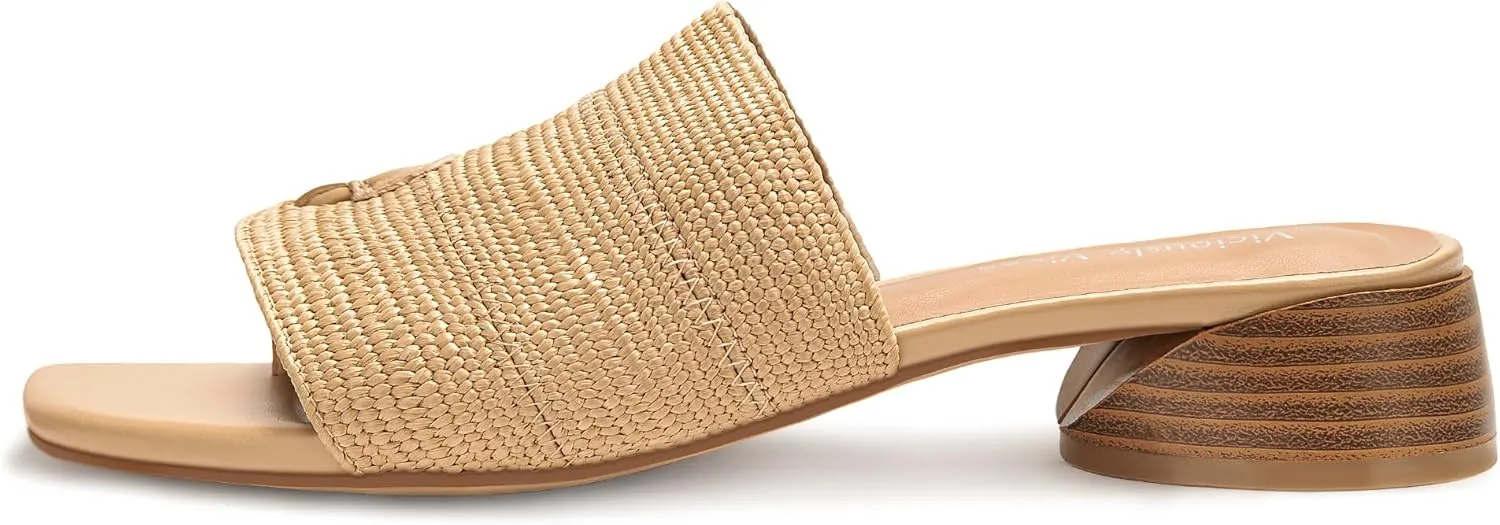 Women's Block Kitten Heels Slide Mule Sandals Square Open Toe Shoes