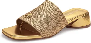 Women's Block Kitten Heels Slide Mule Sandals Square Open Toe Shoes