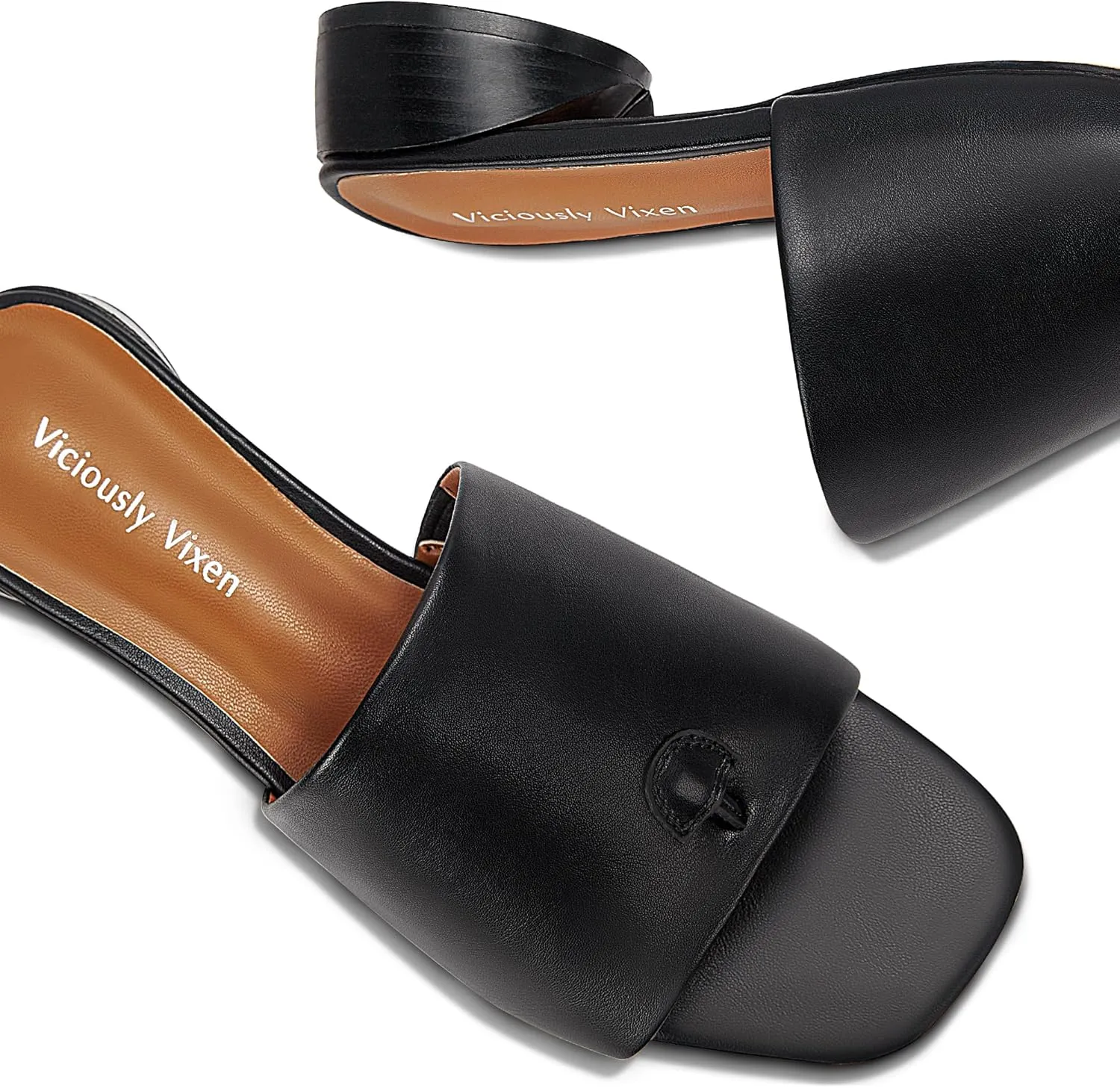 Women's Block Kitten Heels Slide Mule Sandals Square Open Toe Shoes