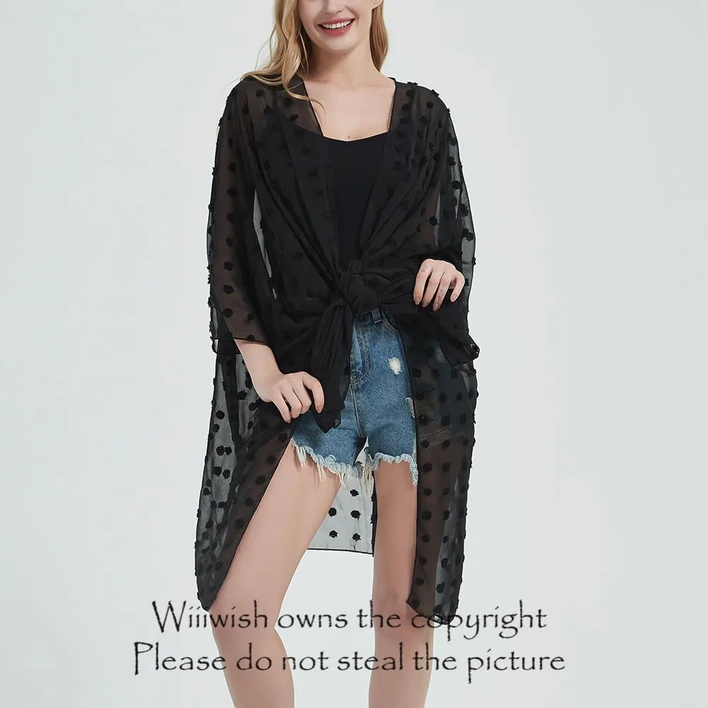 Women's Bohemian Floral Chiffon Beach Cover up Swimsuit Kimono Summer Swimwear Cardigans