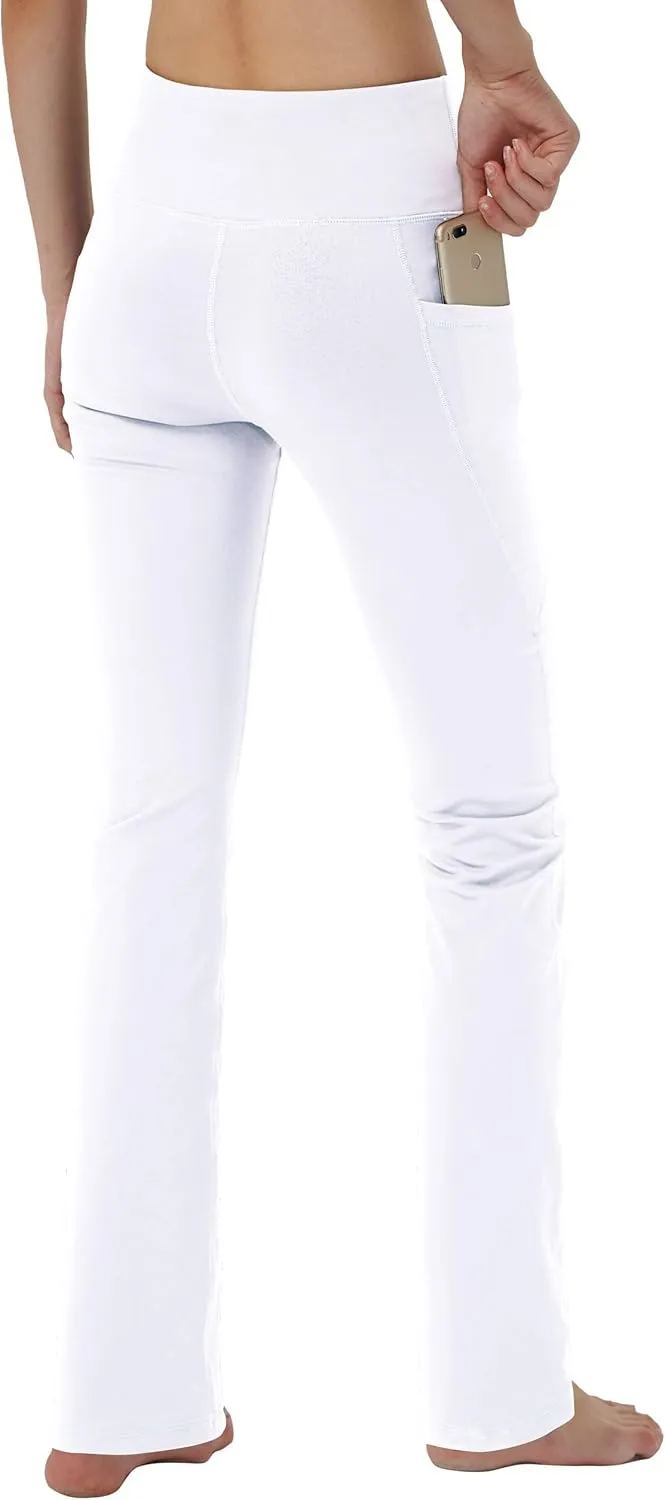 Women's Bootleg Yoga Pants with Hidden Pockets Tummy Control Running Legging Long Bootcut