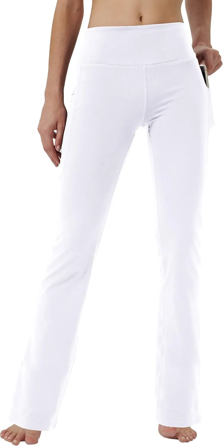 Women's Bootleg Yoga Pants with Hidden Pockets Tummy Control Running Legging Long Bootcut