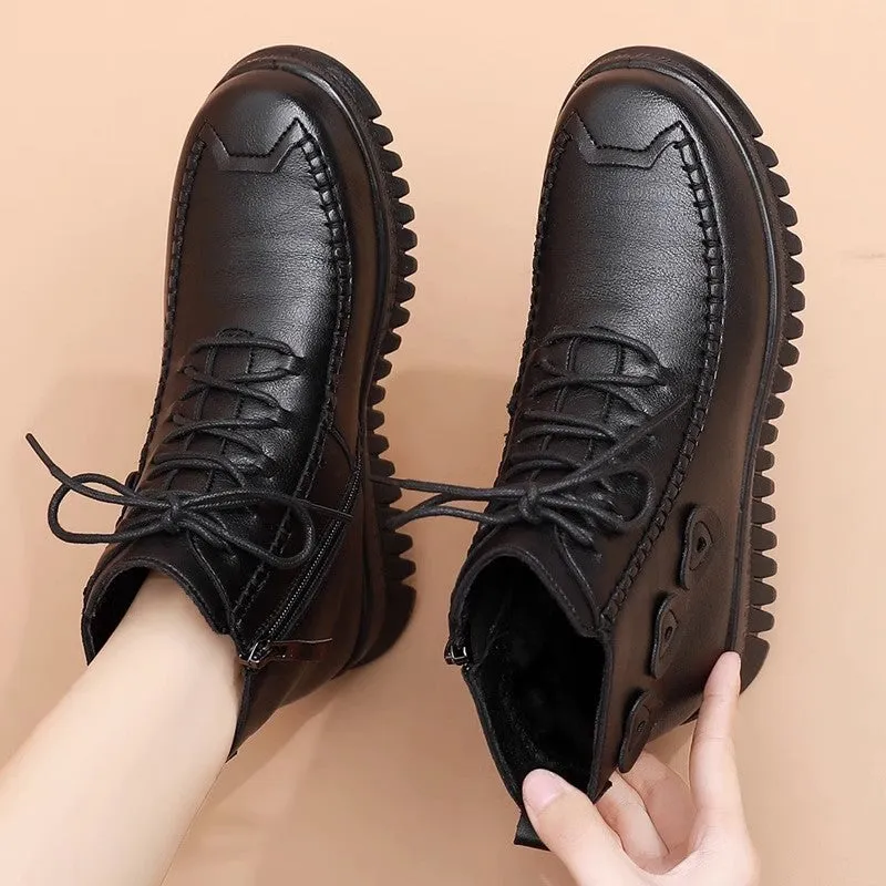 Women's boots leather snow comfortable winter raincoats elegant warm