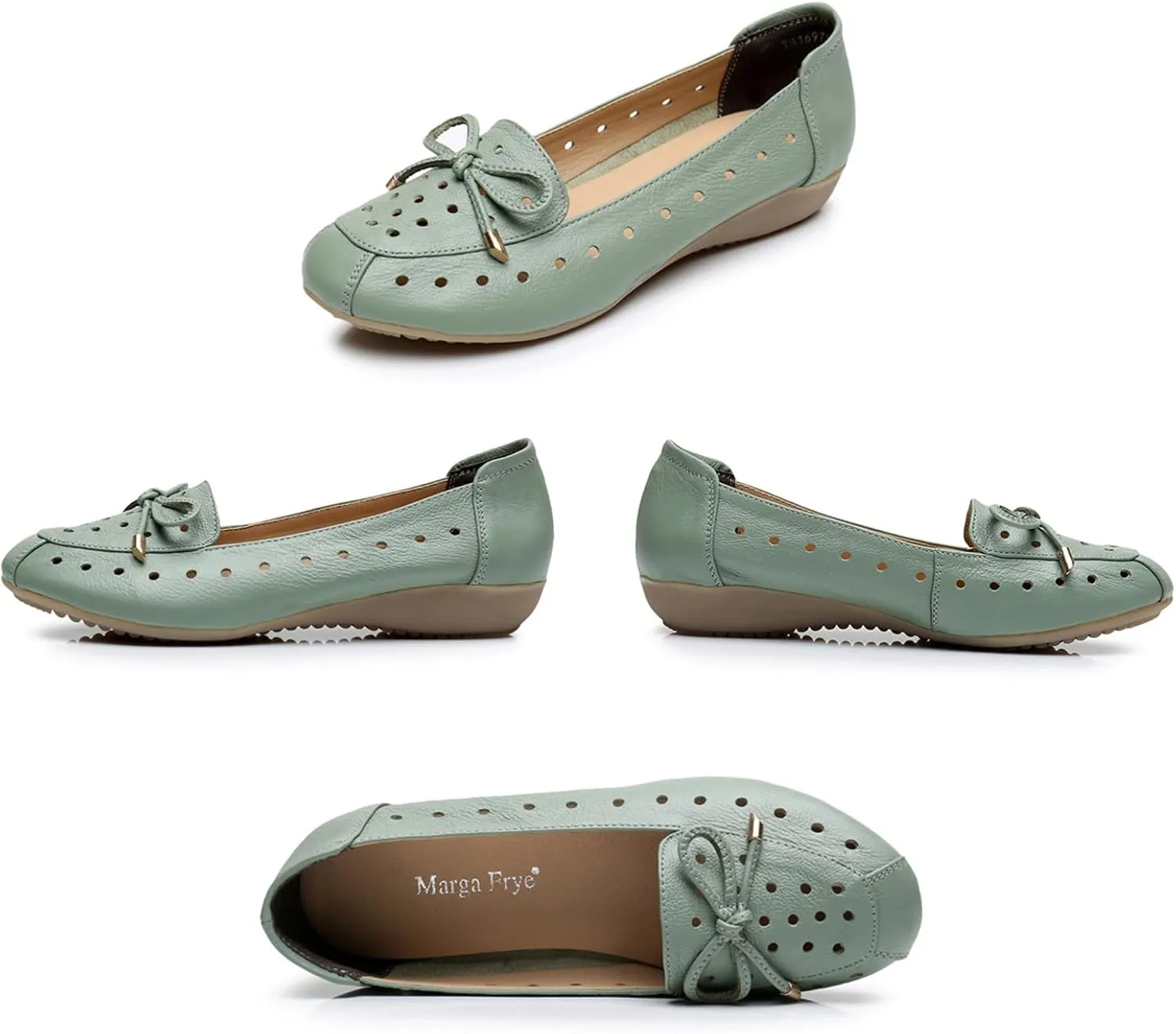 Women's Bow-Knot Hollow Flat Soft Leather Loafers,Fashion Breathable Spring and Summer Round Toe Slip On Casual Walking Shoes Nurse Flats Shoes