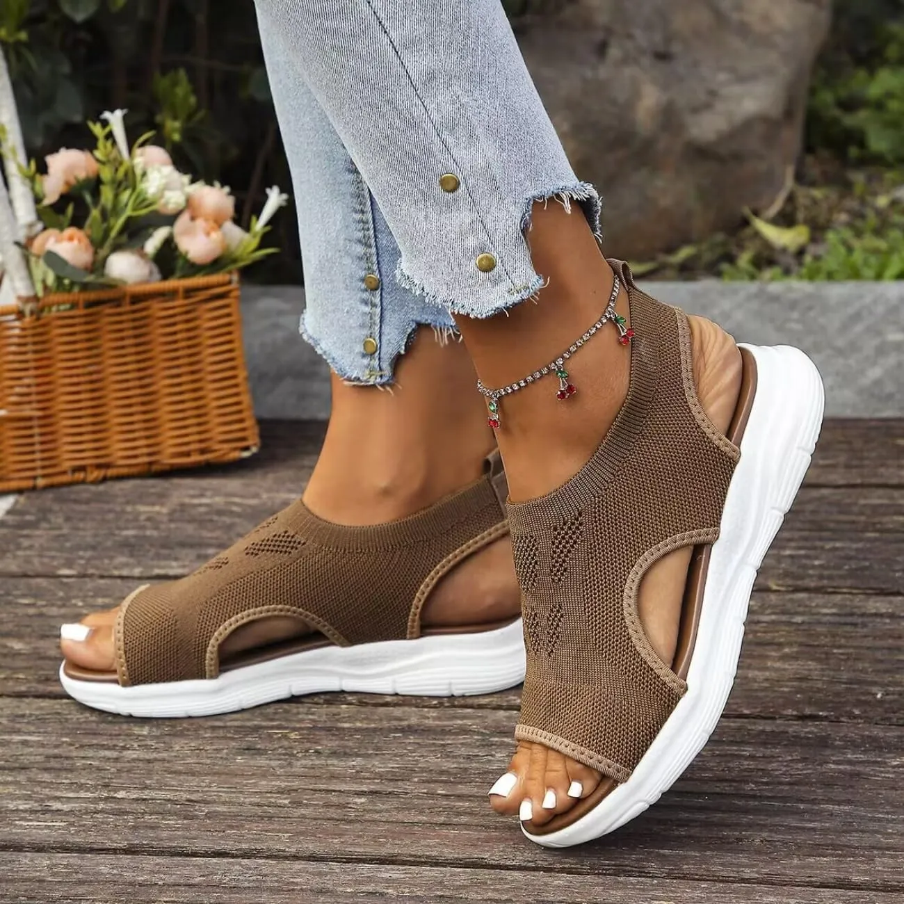 Women's Breathable Orthopedic Sandals Walking Slip on Comfortable Tennis Shoes Summer Waterproof Open Toe Hiking Outdoor Sandals