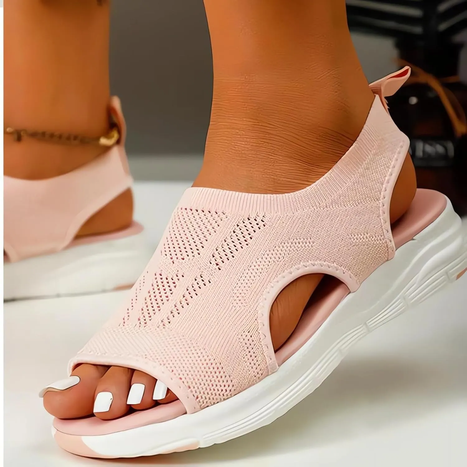 Women's Breathable Orthopedic Sandals Walking Slip on Comfortable Tennis Shoes Summer Waterproof Open Toe Hiking Outdoor Sandals