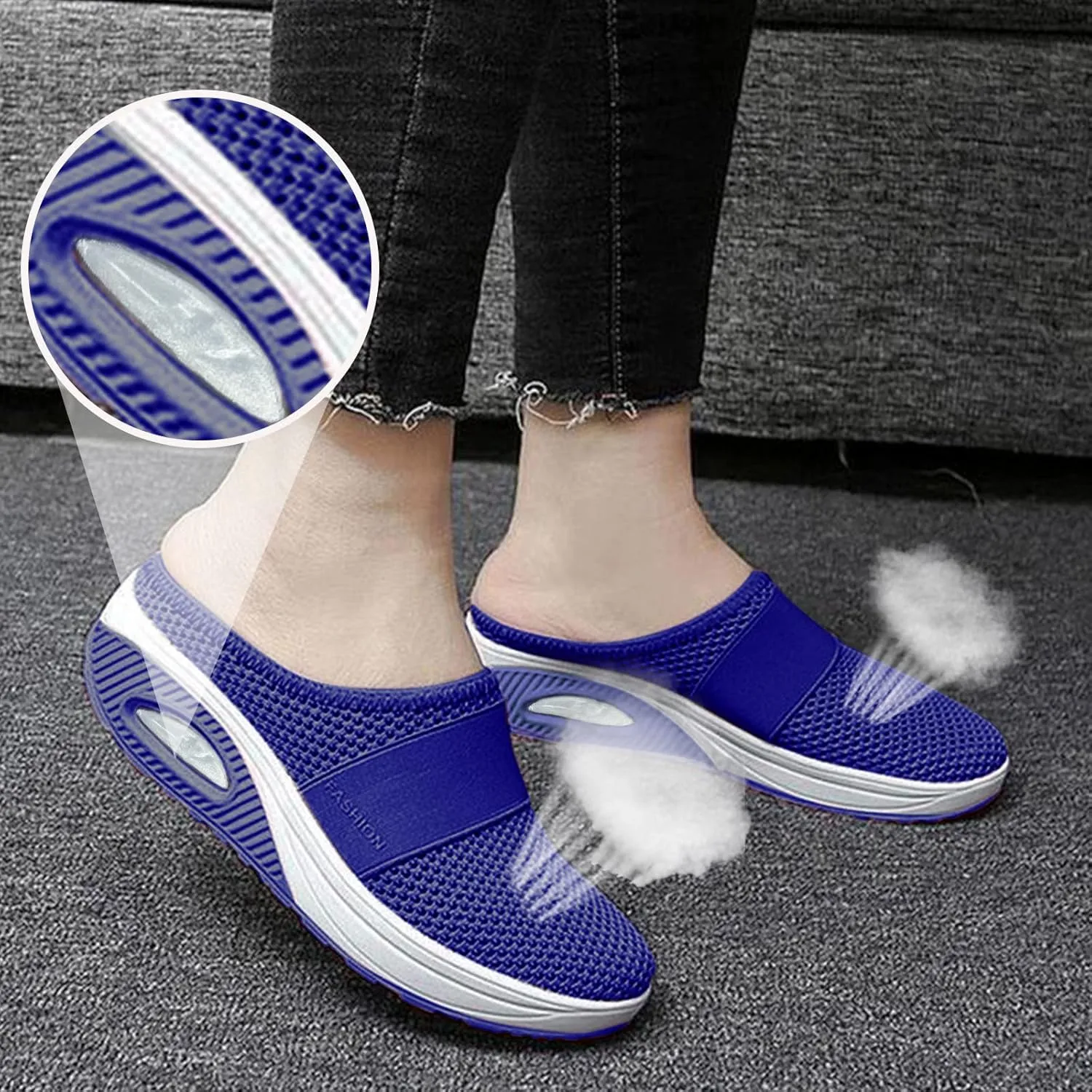 Womens Breathable Summer Beach Sandals Slippers Slip On Slide Garden Shoes Nonslip Women's Lightweight Soft Rubber Arch Support Comfortable Sneakers Shoes for Women Casual Wedge Walking (2-Blue, 10)
