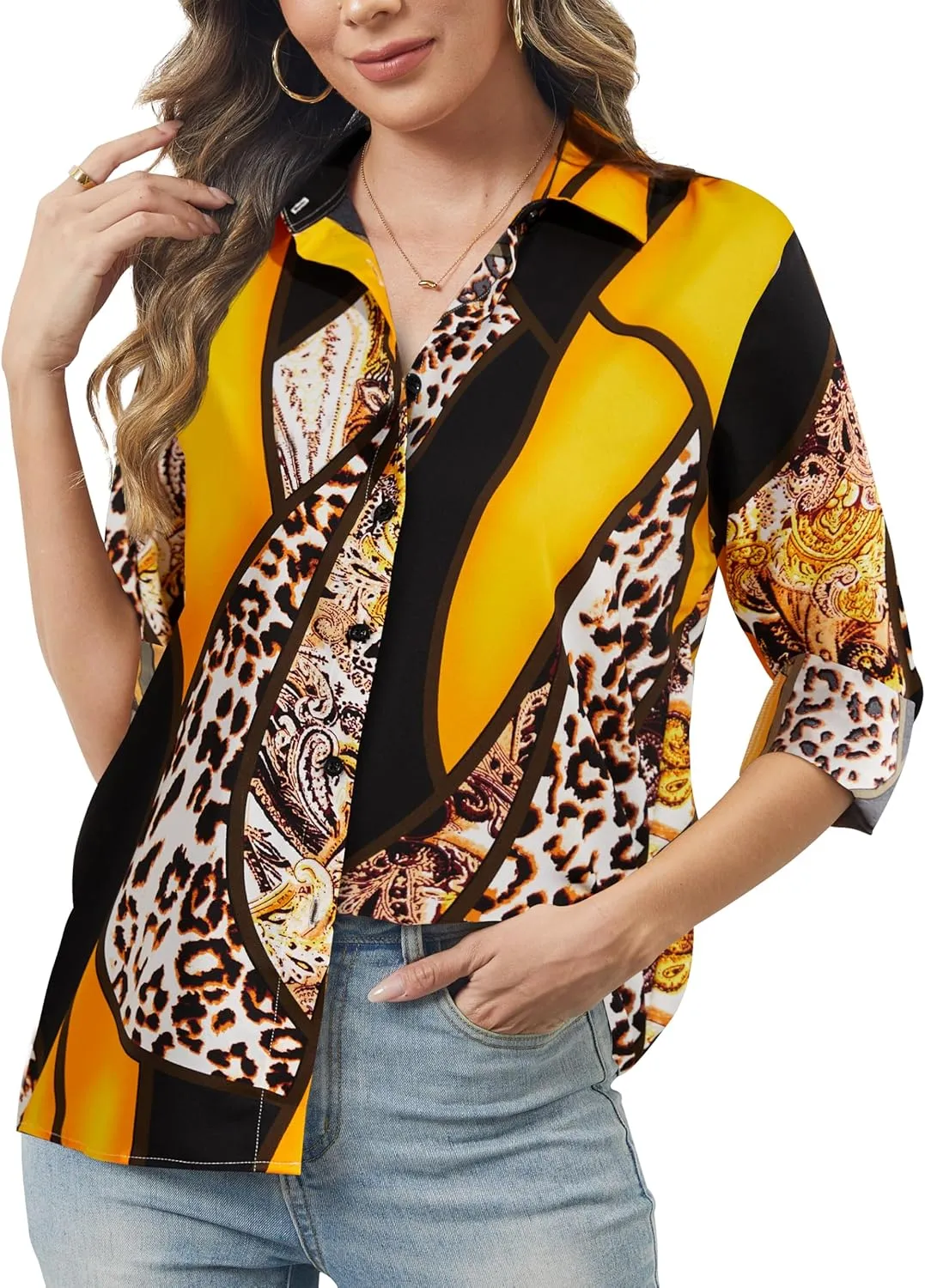 Women's Button Down Shirts Long Sleeve Basic Classic Soft Shirt Collared Fashion Dressy Casual Blouses