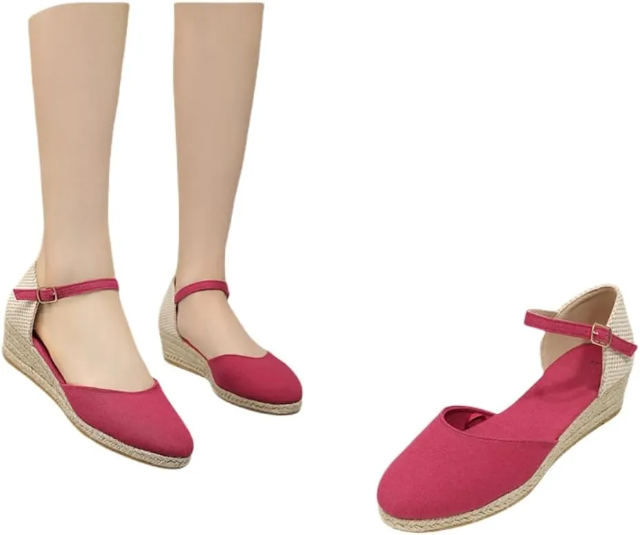 women's Casual sandals round toe buckle espadrille wedges