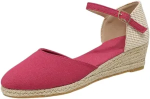 women's Casual sandals round toe buckle espadrille wedges