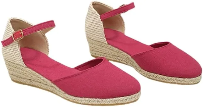 women's Casual sandals round toe buckle espadrille wedges
