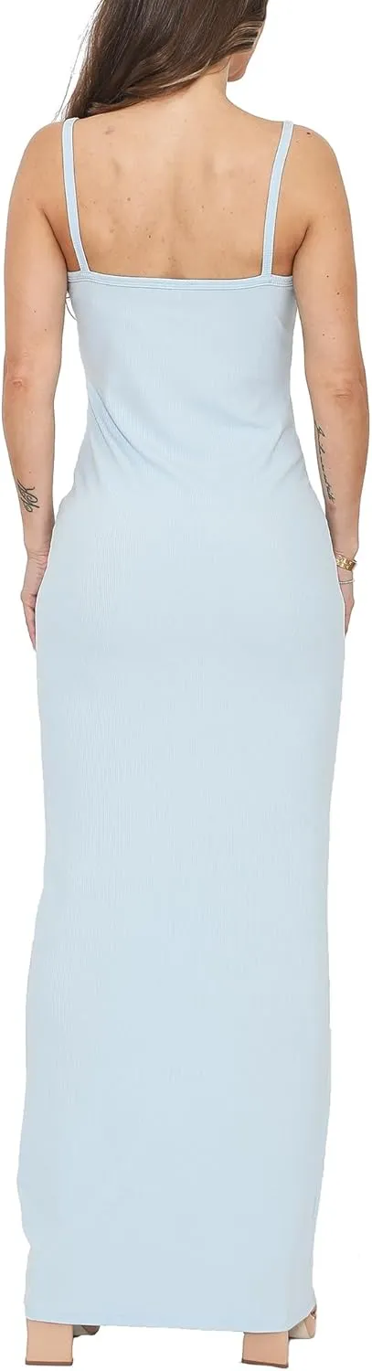 Womens Casual Slip Long Maxi Dress Spaghetti Strap Summer Vacation Ribbed Bodycon Lounge Dresses