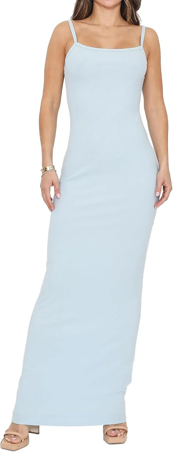 Womens Casual Slip Long Maxi Dress Spaghetti Strap Summer Vacation Ribbed Bodycon Lounge Dresses