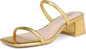 Women's Chunky Block Low Heeled Sandals Two Strap Square Open Toe Slip On Mule Heels