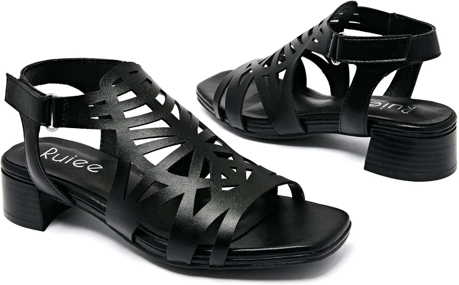 Women's Chunky Heeled Sandals - Block Low Heels Ankle Strap Square Open Toe Dressy Sandals for Women.