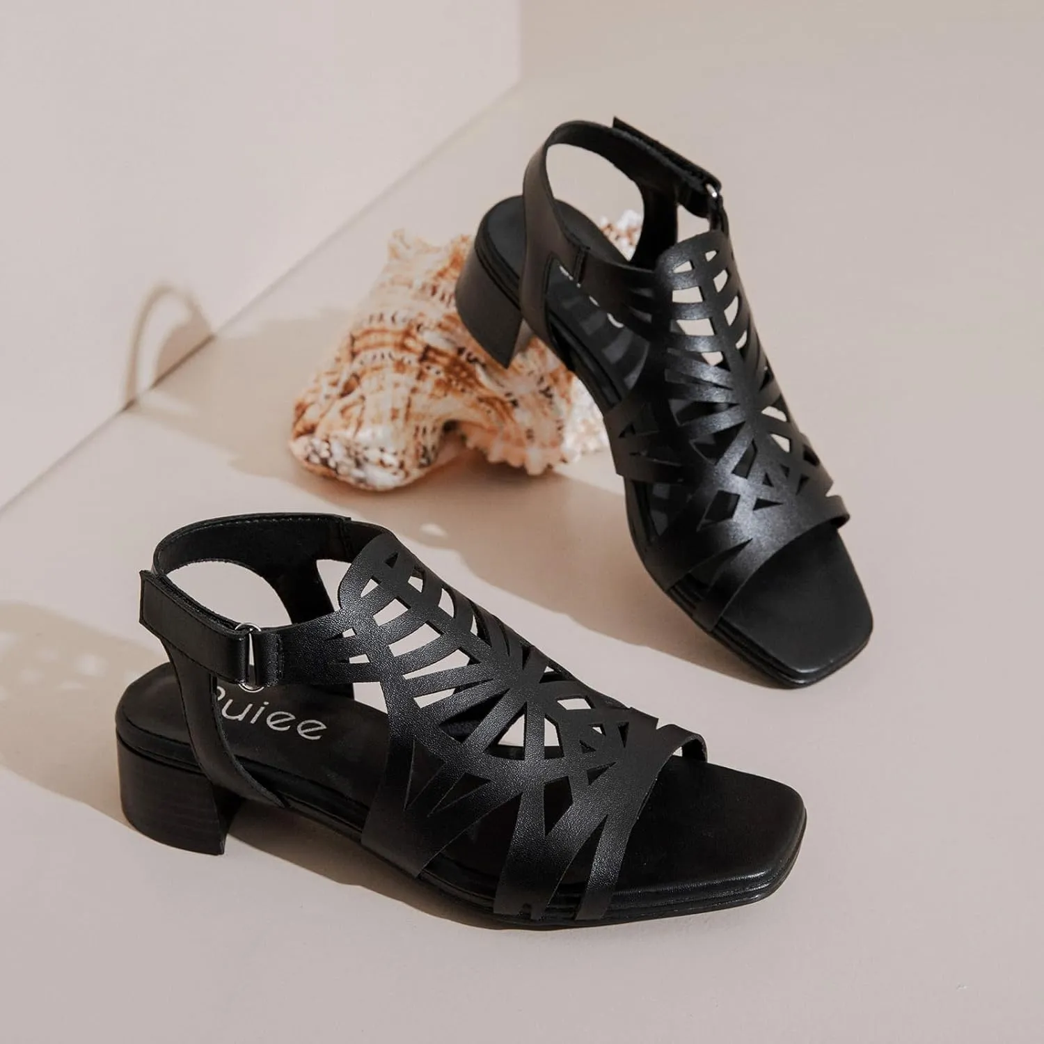 Women's Chunky Heeled Sandals - Block Low Heels Ankle Strap Square Open Toe Dressy Sandals for Women.