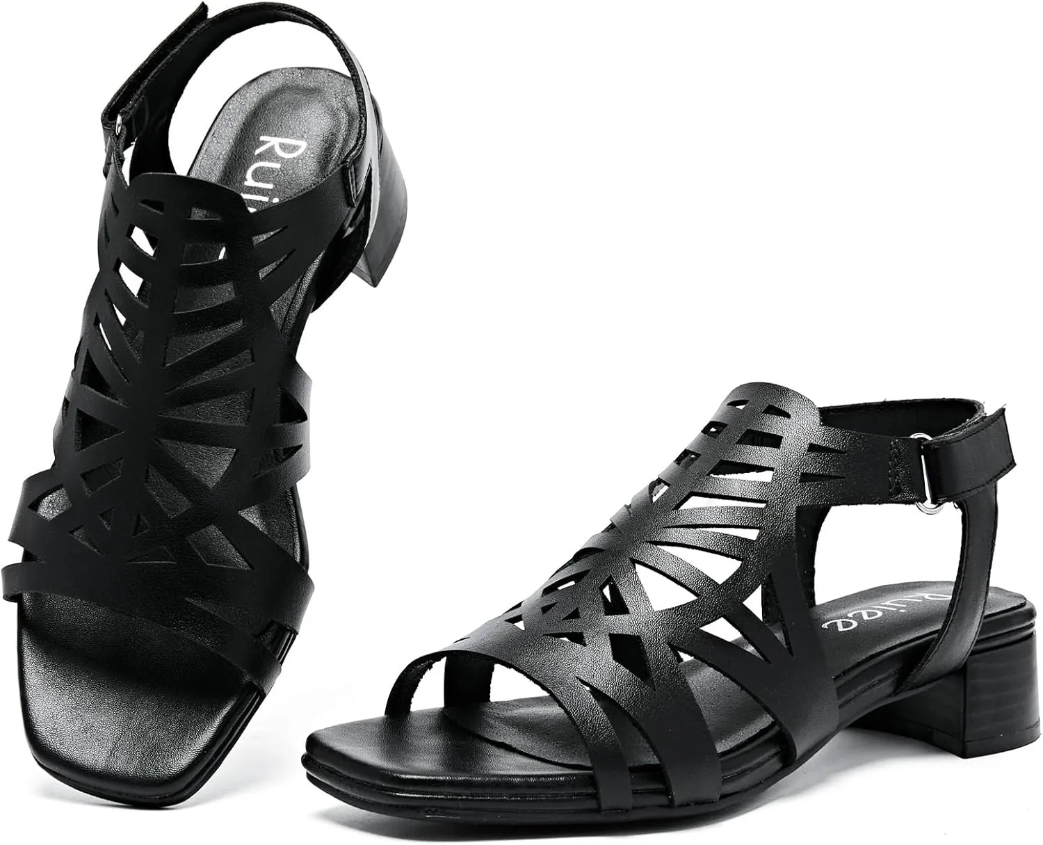 Women's Chunky Heeled Sandals - Block Low Heels Ankle Strap Square Open Toe Dressy Sandals for Women.