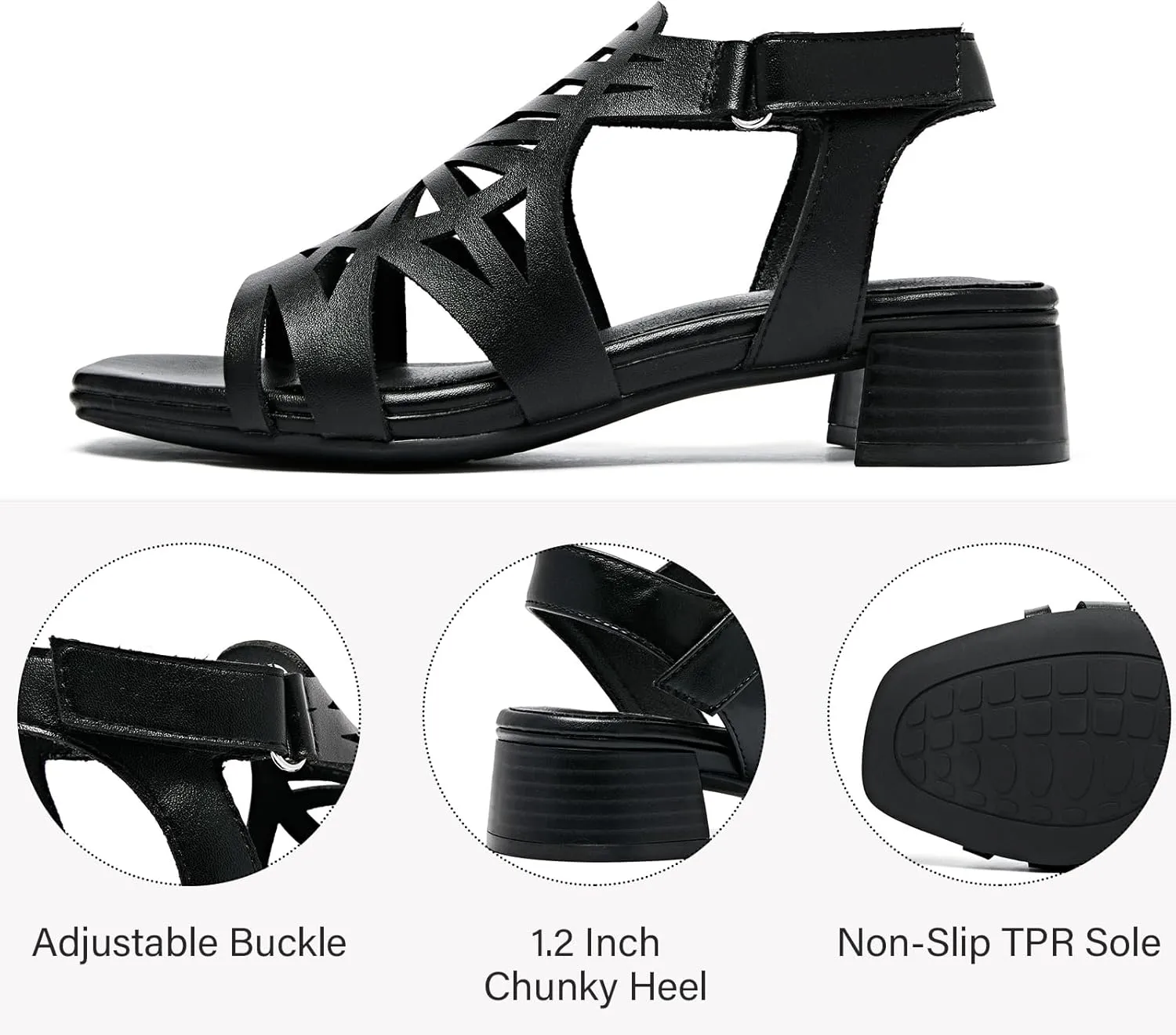 Women's Chunky Heeled Sandals - Block Low Heels Ankle Strap Square Open Toe Dressy Sandals for Women.