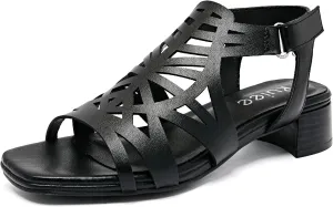 Women's Chunky Heeled Sandals - Block Low Heels Ankle Strap Square Open Toe Dressy Sandals for Women.