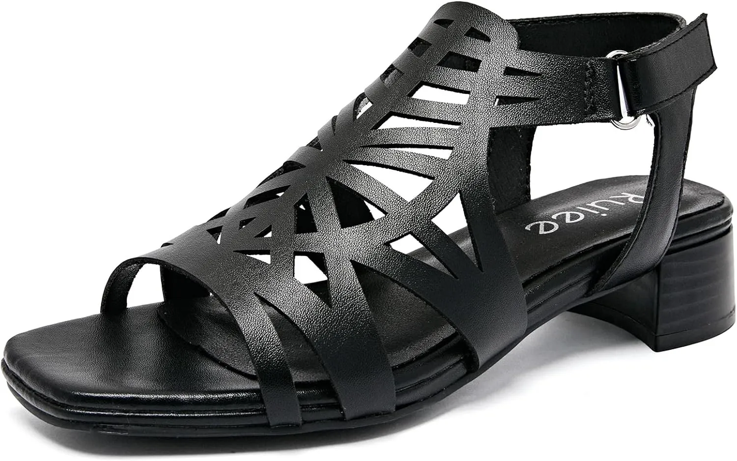Women's Chunky Heeled Sandals - Block Low Heels Ankle Strap Square Open Toe Dressy Sandals for Women.