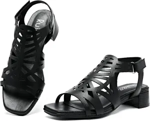 Women's Chunky Heeled Sandals - Block Low Heels Summer Ankle Strappy Square Open Toe Dressy Wedding Sandals for Women.