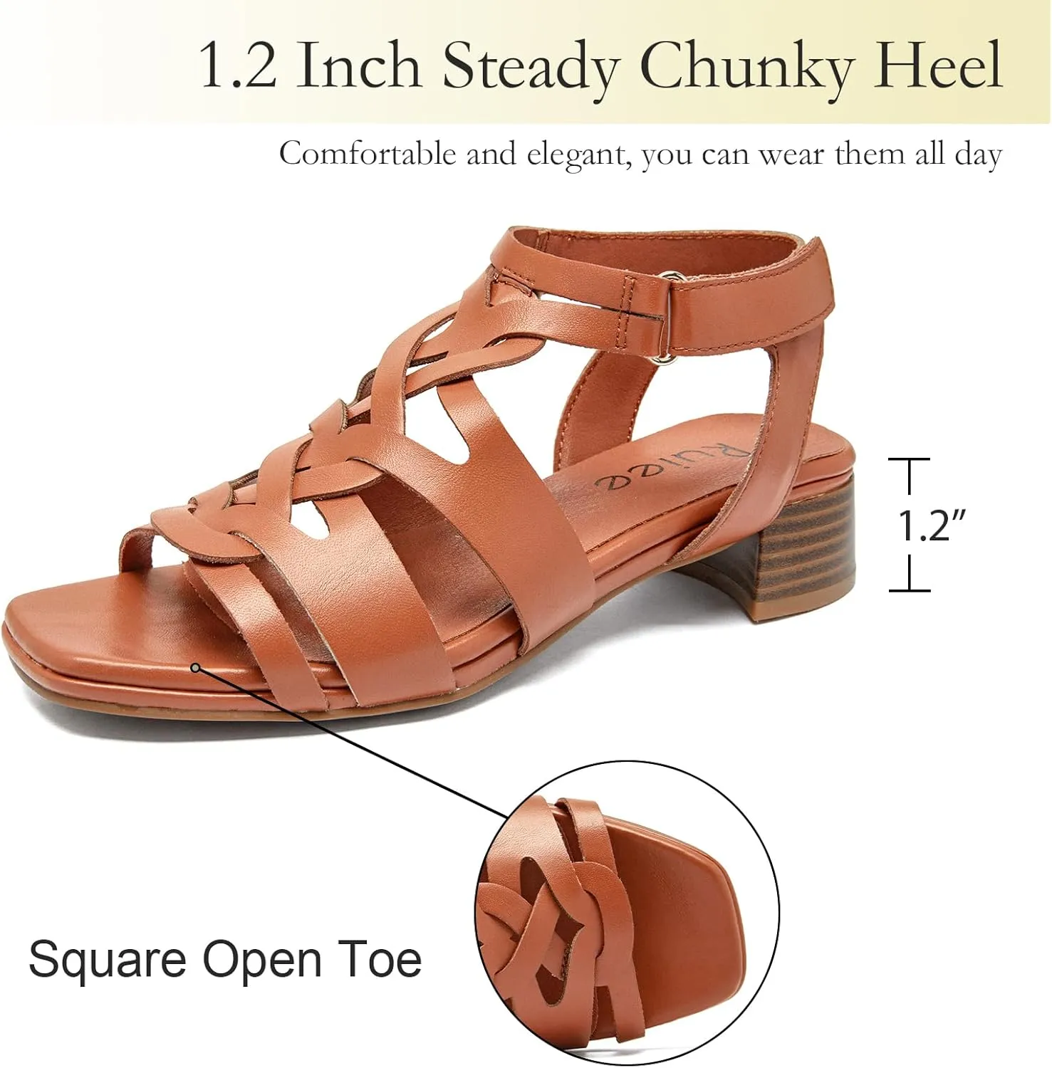 Women's Chunky Heeled Sandals - Block Low Heels Summer Ankle Strappy Square Open Toe Dressy Wedding Sandals for Women.