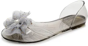 Women's Clear Sandals with Open Toe Fun Flower Slip On Plastic Flat Sandal Comfortable Walking Fottwear Casual Flats