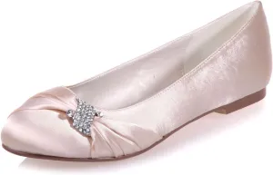 Women's Crystal Wedding Flats for Bride Comfortable Satin Wedding Shoes Low Heels Bridal Flats Evening Prom Party Dress Shoes Pumps