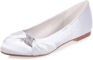 Women's Crystal Wedding Flats for Bride Comfortable Satin Wedding Shoes Low Heels Bridal Flats Evening Prom Party Dress Shoes Pumps
