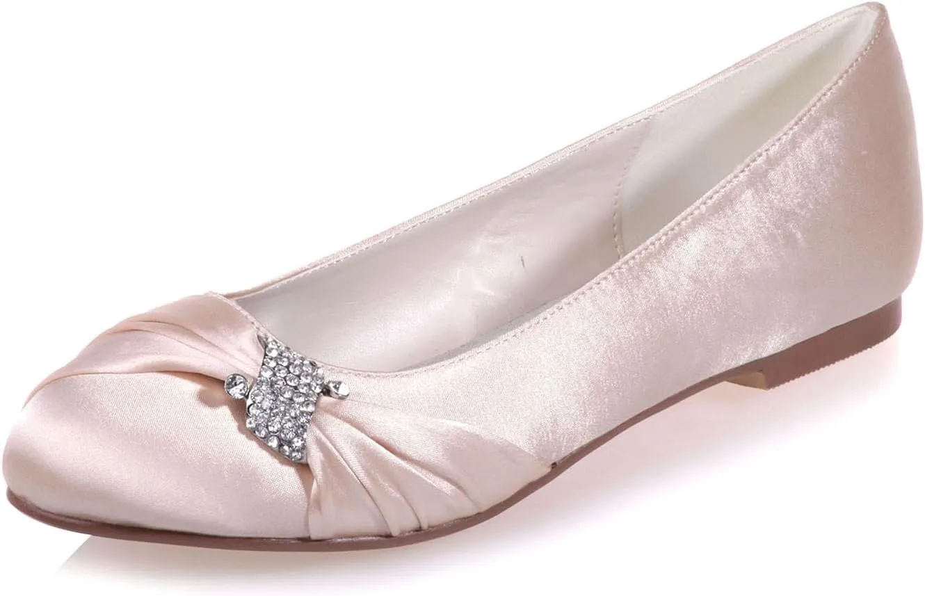 Women's Crystal Wedding Flats for Bride Comfortable Satin Wedding Shoes Low Heels Bridal Flats Evening Prom Party Dress Shoes Pumps