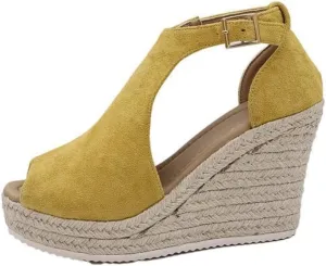 Women's Espadrille Black Peep Toe Wedge Sandals Trending Unique Wedges Casual Buckle Decorated Shoes High Wedge Heels Beach Party Vacation Footwear Platform for Daily Clothing Bohemian