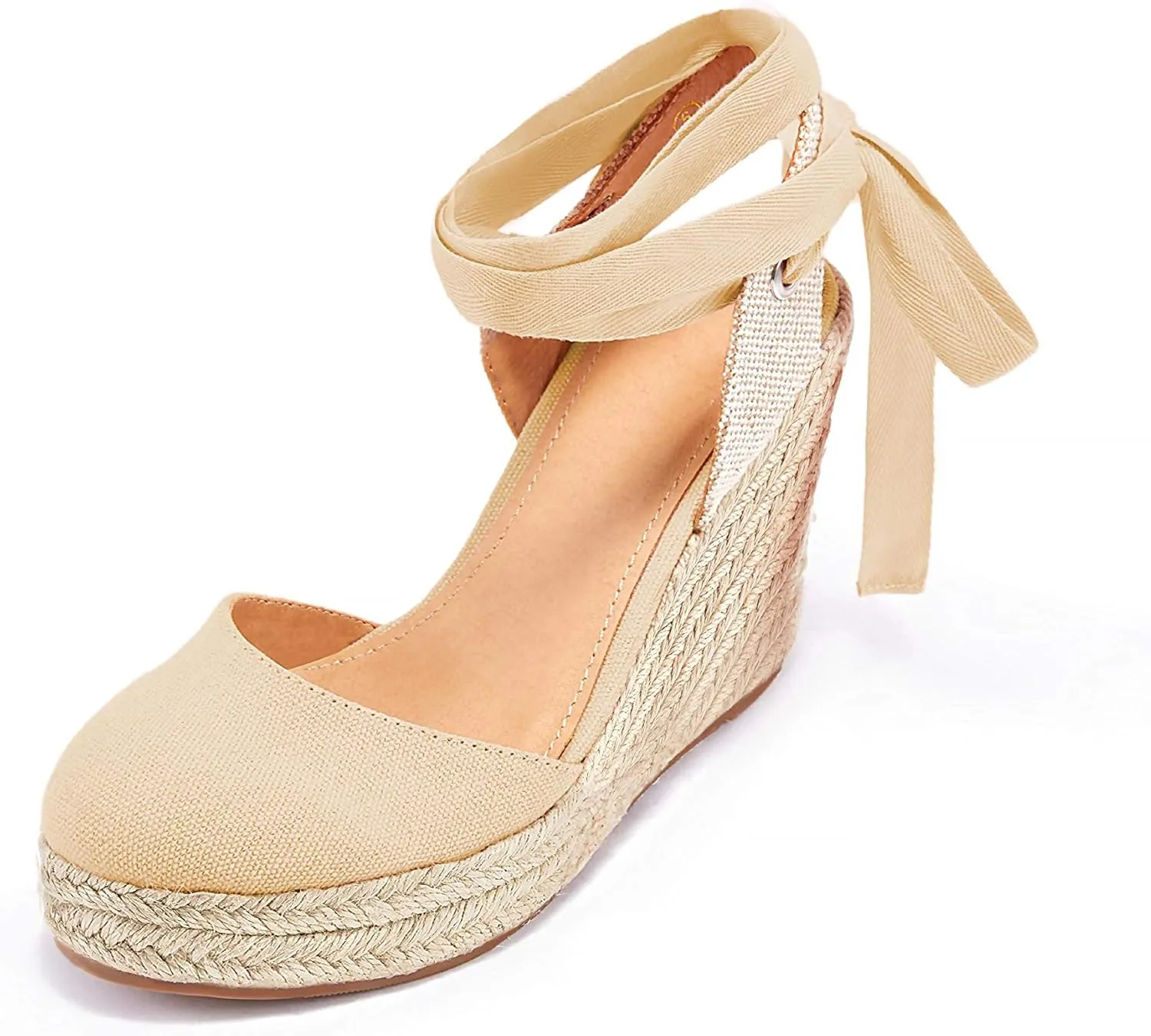 Women's Espadrille Wedge Sandals Closed Toe Lace Up Platform Ankle Wrap Summer Casual Shoes