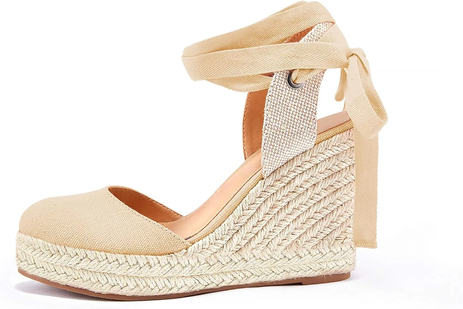 Women's Espadrille Wedge Sandals Closed Toe Lace Up Platform Ankle Wrap Summer Casual Shoes