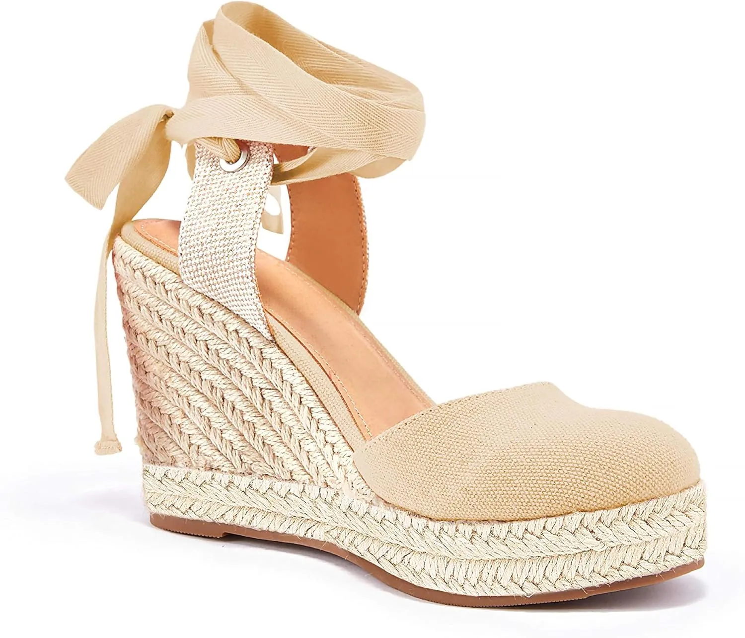 Women's Espadrille Wedge Sandals Closed Toe Lace Up Platform Ankle Wrap Summer Casual Shoes