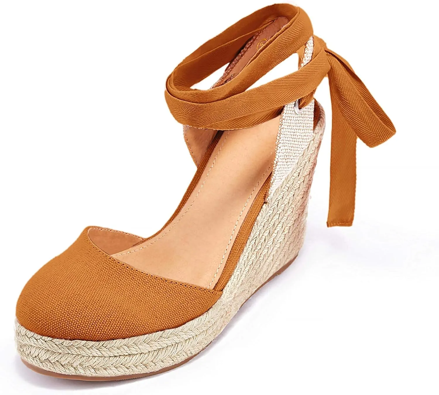 Women's Espadrille Wedge Sandals Closed Toe Lace Up Platform Ankle Wrap Summer Casual Shoes