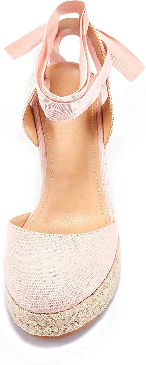 Women's Espadrille Wedge Sandals Closed Toe Lace Up Platform Ankle Wrap Summer Casual Shoes