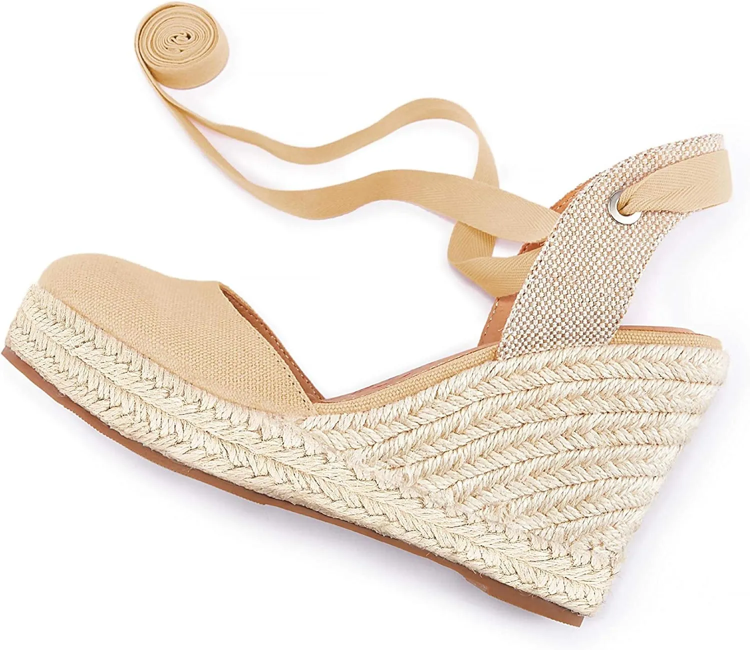 Women's Espadrille Wedge Sandals Closed Toe Lace Up Platform Ankle Wrap Summer Casual Shoes