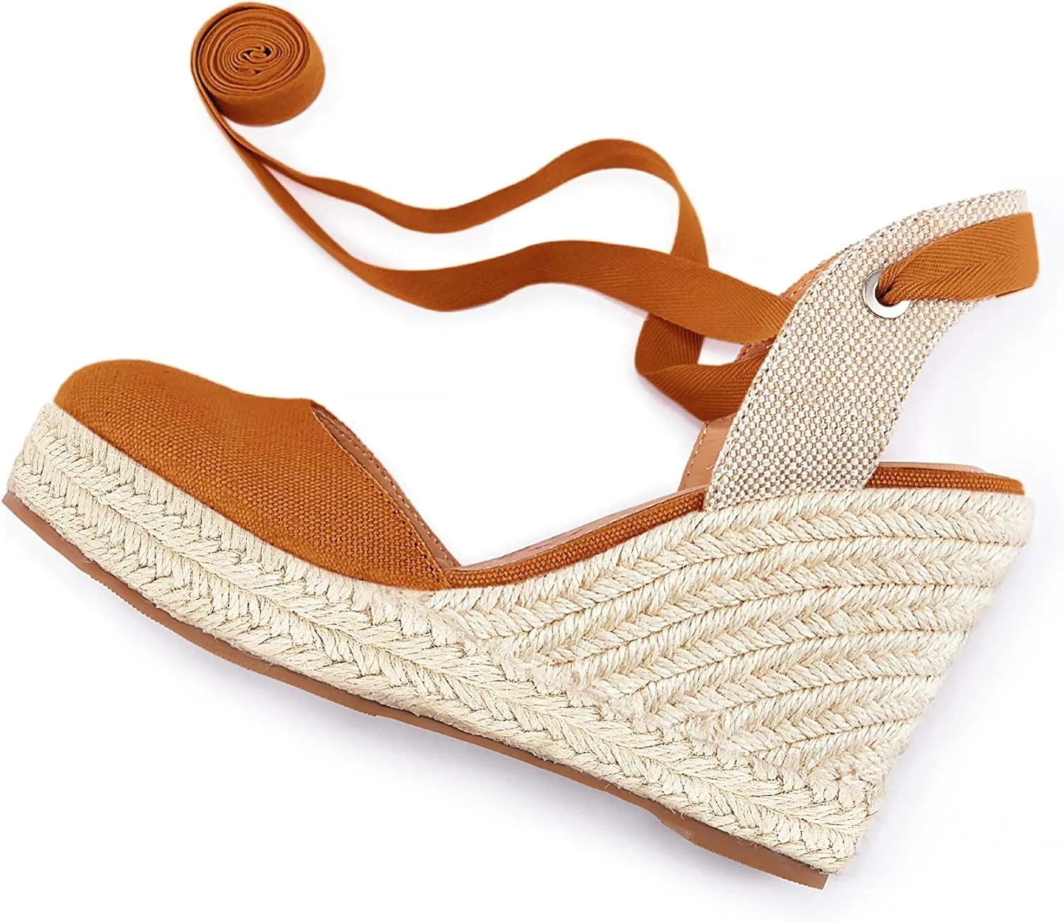 Women's Espadrille Wedge Sandals Closed Toe Lace Up Platform Ankle Wrap Summer Casual Shoes